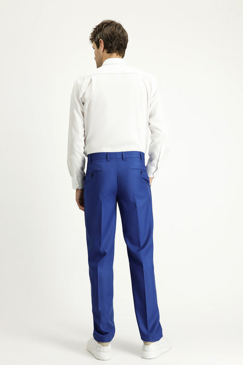 Dark Blue 6 Drop Regular Fit Standard Cut Lycra Classic Fabric Trousers