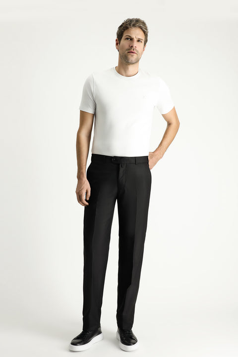 Black 6 Drop Regular Fit Standard Cut Lycra Classic Fabric Trousers