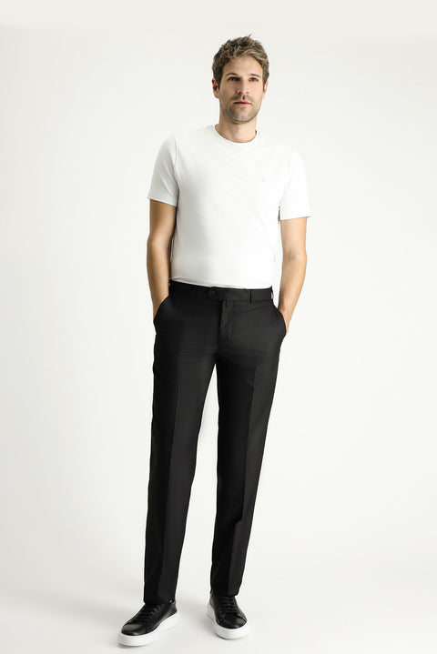 Black 6 Drop Regular Fit Standard Cut Lycra Classic Fabric Trousers