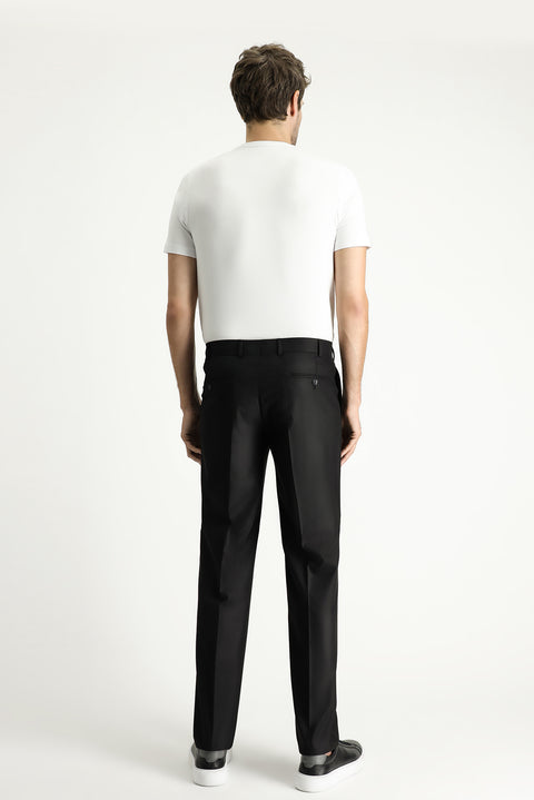 Black 6 Drop Regular Fit Standard Cut Lycra Classic Fabric Trousers