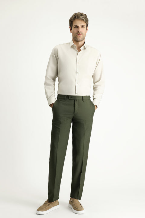 Medium Khaki 7 Drop Slim Fit Narrow Cut Lycra Classic Fabric Trousers