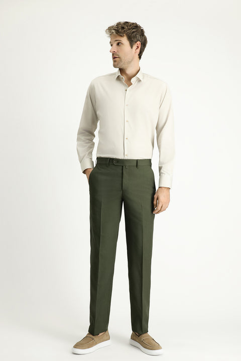 Medium Khaki 7 Drop Slim Fit Narrow Cut Lycra Classic Fabric Trousers