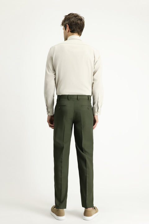 Medium Khaki 7 Drop Slim Fit Narrow Cut Lycra Classic Fabric Trousers