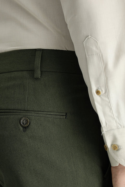 Medium Khaki 7 Drop Slim Fit Narrow Cut Lycra Classic Fabric Trousers