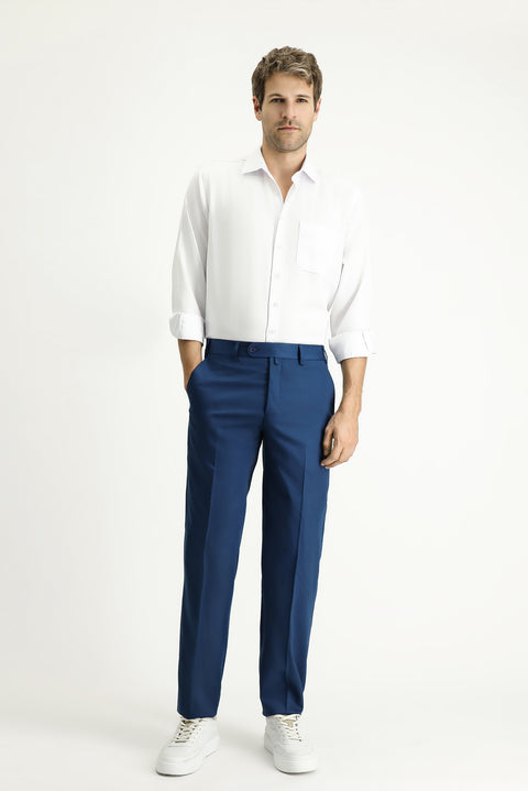 Dark Petrol 7 Drop Slim Fit Narrow Cut Lycra Classic Fabric Trousers