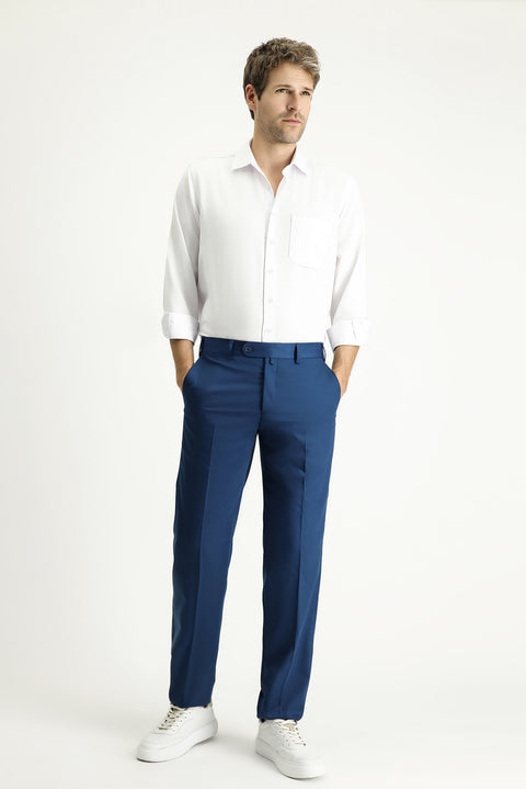 Dark Petrol 7 Drop Slim Fit Narrow Cut Lycra Classic Fabric Trousers