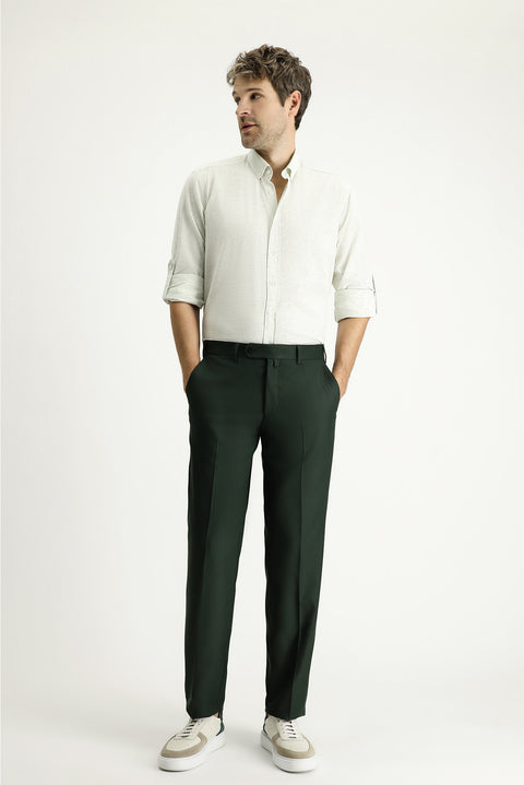 Koyu Yeşil 7 Drop Slim Fit Dar Kesim Likralı Klasik Kumaş Pantolon