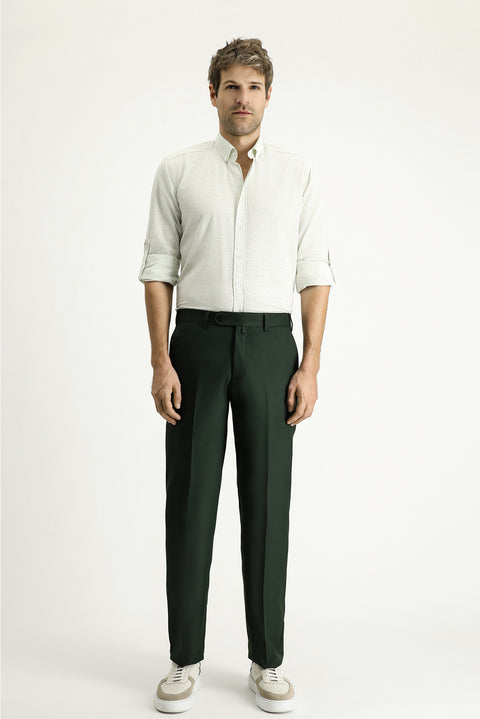 Koyu Yeşil 7 Drop Slim Fit Dar Kesim Likralı Klasik Kumaş Pantolon