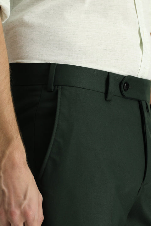 Koyu Yeşil 7 Drop Slim Fit Dar Kesim Likralı Klasik Kumaş Pantolon