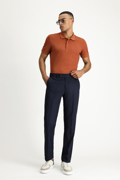 Dark Navy 6 Drop Regular Fit Standard Cut Classic Fabric Trousers