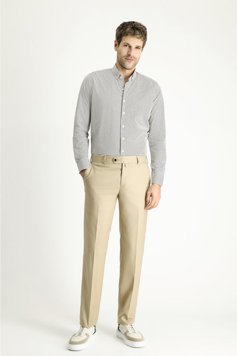 Dark Beige 7 Drop Slim Fit Narrow Cut Lycra Classic Fabric Trousers