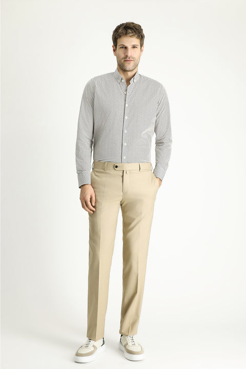 Dark Beige 7 Drop Slim Fit Narrow Cut Lycra Classic Fabric Trousers