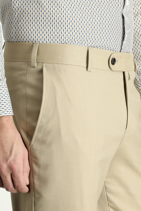 Dark Beige 7 Drop Slim Fit Narrow Cut Lycra Classic Fabric Trousers