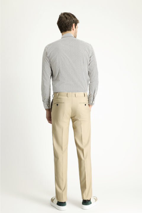 Dark Beige 7 Drop Slim Fit Narrow Cut Lycra Classic Fabric Trousers