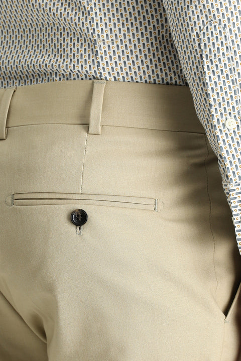 Dark Beige 7 Drop Slim Fit Narrow Cut Lycra Classic Fabric Trousers