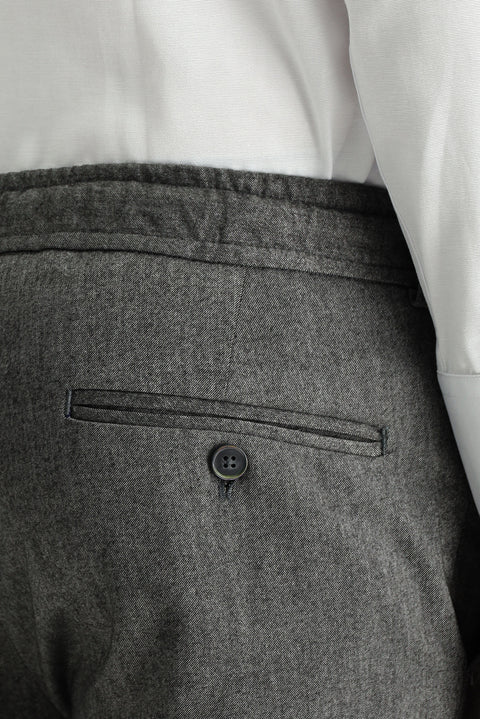 Orta Gri 7 Drop Slim Fit Dar Kesim Likralı Beli Lastikli İpli Klasik Kumaş Pantolon