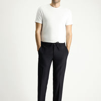 Black 7 Drop Slim Fit Narrow Cut Lycra Classic Fabric Trousers with Elastic Waist Drawstring
