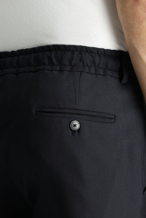 Black 7 Drop Slim Fit Narrow Cut Lycra Classic Fabric Trousers with Elastic Waist Drawstring