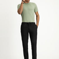 Black 7 Drop Super Slim Fit Extra Narrow Cut Elastic Waist Drawstring Wavy Lycra Classic Fabric Trousers