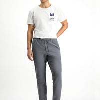 Dark Gray 7 Drop Super Slim Fit Extra Narrow Cut Elastic Waist Drawstring Wavy Lycra Classic Fabric Trousers