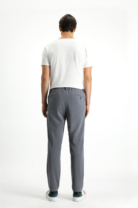 Dark Gray 7 Drop Super Slim Fit Extra Narrow Cut Elastic Waist Drawstring Wavy Lycra Classic Fabric Trousers
