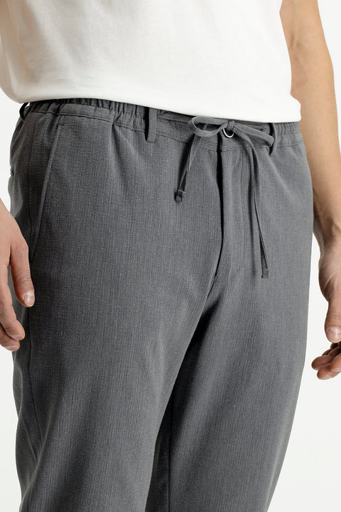Dark Gray 7 Drop Super Slim Fit Extra Narrow Cut Elastic Waist Drawstring Wavy Lycra Classic Fabric Trousers