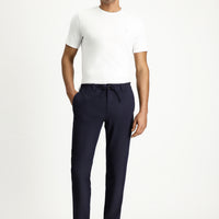 Dark Navy 7 Drop Super Slim Fit Extra Narrow Cut Elastic Waist Drawstring Wavy Lycra Classic Fabric Trousers