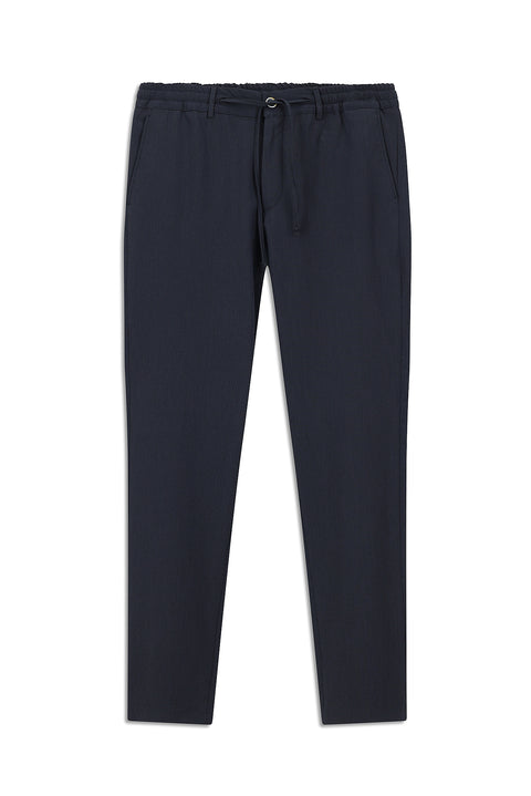 Black Navy 7 Drop Super Slim Fit Extra Narrow Cut Elastic Waist Drawstring Wavy Lycra Classic Fabric Trousers