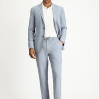 Light Blue 7 Drop Super Slim Fit Extra Narrow Cut Elastic Waist Drawstring Wavy Lycra Classic Fabric Trousers