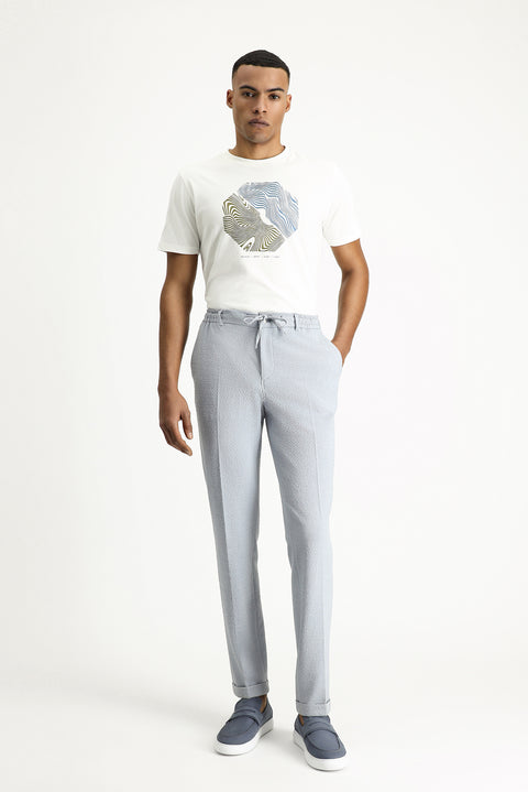 Light Blue 7 Drop Super Slim Fit Extra Narrow Cut Elastic Waist Drawstring Wavy Lycra Classic Fabric Trousers