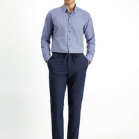 Sky Blue 7 Drop Super Slim Fit Extra Narrow Cut Elastic Waist Drawstring Wavy Lycra Classic Fabric Trousers