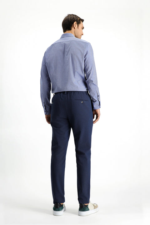 Sky Blue 7 Drop Super Slim Fit Extra Narrow Cut Elastic Waist Drawstring Wavy Lycra Classic Fabric Trousers