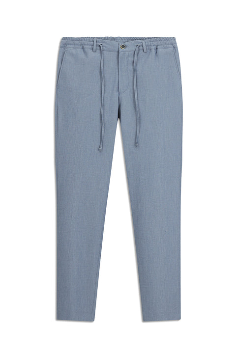 Aqua Blue 7 Drop Super Slim Fit Extra Narrow Cut Elastic Waist Drawstring Wavy Lycra Classic Fabric Trousers