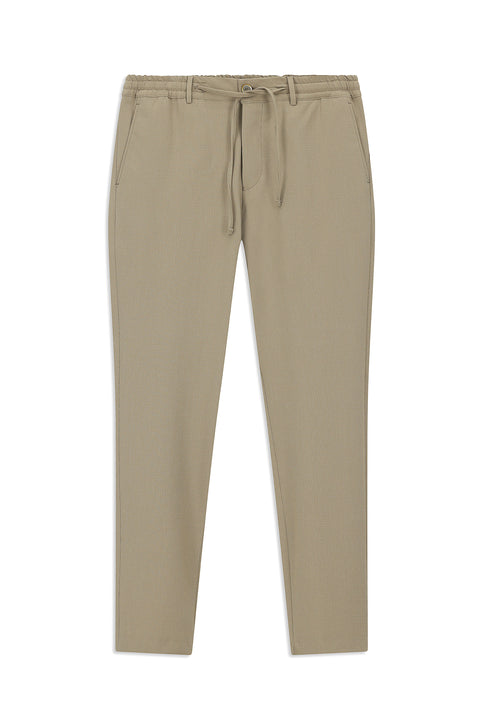 Medium Beige 7 Drop Super Slim Fit Extra Narrow Cut Elastic Waist Drawstring Wavy Lycra Classic Fabric Trousers