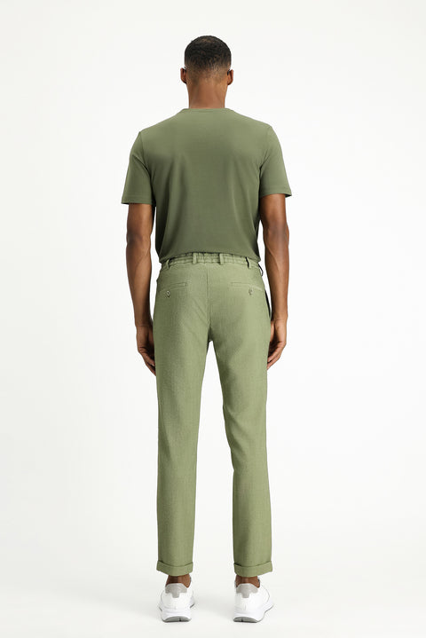 Açık Haki 7 Drop Super Slim Fit Eksra Dar Kesim Beli İpli Gofre Likralı Klasik Kumaş Pantolon