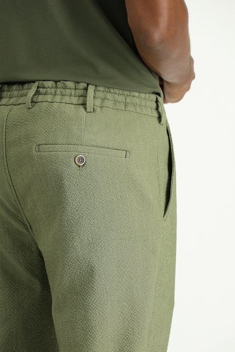 Açık Haki 7 Drop Super Slim Fit Eksra Dar Kesim Beli İpli Gofre Likralı Klasik Kumaş Pantolon