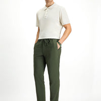 Koyu Yeşil 7 Drop Super Slim Fit Eksra Dar Kesim Beli İpli Gofre Likralı Klasik Kumaş Pantolon