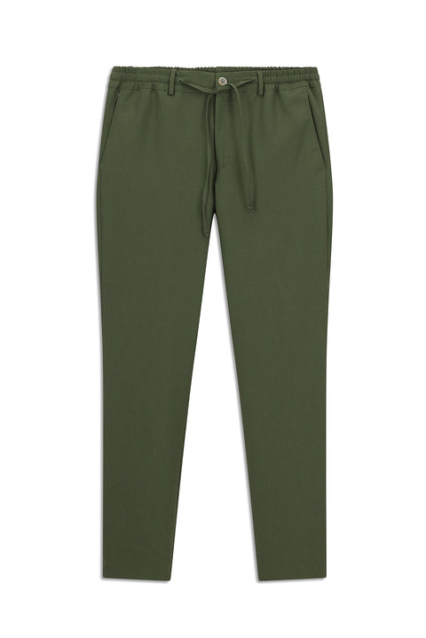 Koyu Yeşil 7 Drop Super Slim Fit Eksra Dar Kesim Beli İpli Gofre Likralı Klasik Kumaş Pantolon