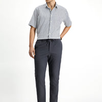 Koyu Antrasit 7 Drop Super Slim Fit Eksra Dar Kesim Beli İpli Gofre Likralı Klasik Kumaş Pantolon