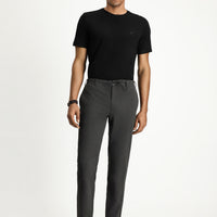 Medium Anthracite 7 Drop Super Slim Fit Extra Narrow Cut Elastic Waist Drawstring Wavy Lycra Classic Fabric Trousers