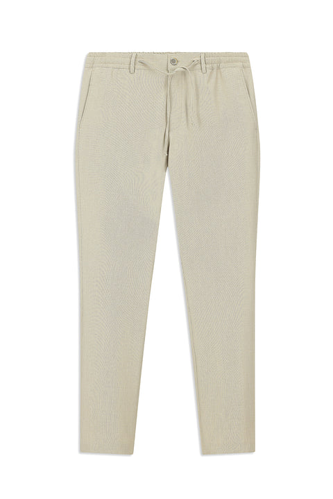 Light Mink 7 Drop Super Slim Fit Extra Narrow Cut Elastic Waist Drawstring Wavy Lycra Classic Fabric Trousers