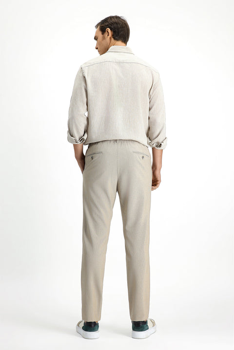 Light Mink 7 Drop Super Slim Fit Extra Narrow Cut Elastic Waist Drawstring Wavy Lycra Classic Fabric Trousers