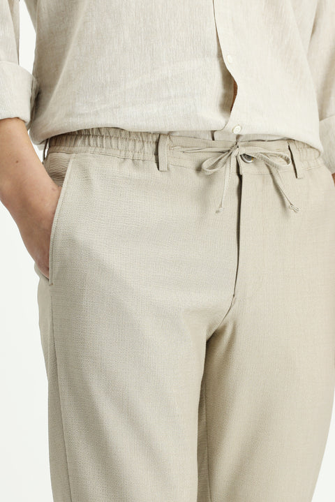 Light Mink 7 Drop Super Slim Fit Extra Narrow Cut Elastic Waist Drawstring Wavy Lycra Classic Fabric Trousers