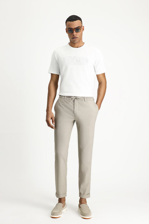 Orta Vizon 7 Drop Super Slim Fit Eksra Dar Kesim Beli İpli Gofre Likralı Klasik Kumaş Pantolon