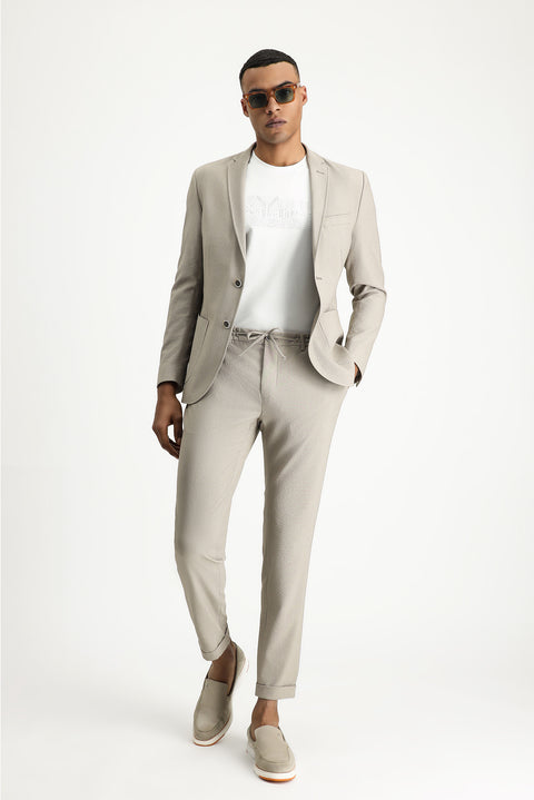 Orta Vizon 7 Drop Super Slim Fit Eksra Dar Kesim Beli İpli Gofre Likralı Klasik Kumaş Pantolon