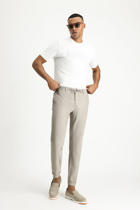 Orta Vizon 7 Drop Super Slim Fit Eksra Dar Kesim Beli İpli Gofre Likralı Klasik Kumaş Pantolon