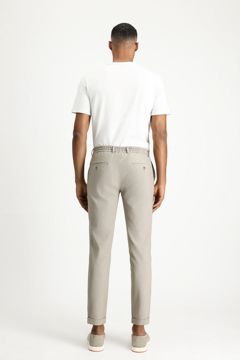 Orta Vizon 7 Drop Super Slim Fit Eksra Dar Kesim Beli İpli Gofre Likralı Klasik Kumaş Pantolon