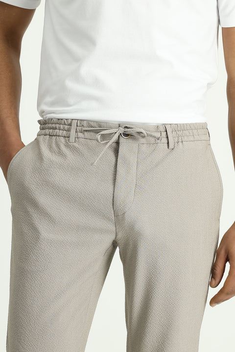 Orta Vizon 7 Drop Super Slim Fit Eksra Dar Kesim Beli İpli Gofre Likralı Klasik Kumaş Pantolon
