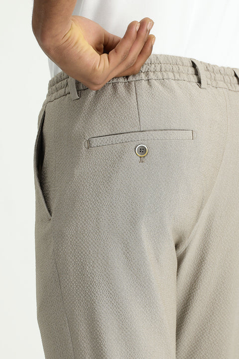 Orta Vizon 7 Drop Super Slim Fit Eksra Dar Kesim Beli İpli Gofre Likralı Klasik Kumaş Pantolon
