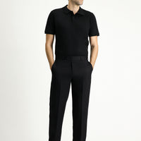 Black 6 Drop Regular Fit Standard Cut Lycra Classic Fabric Trousers